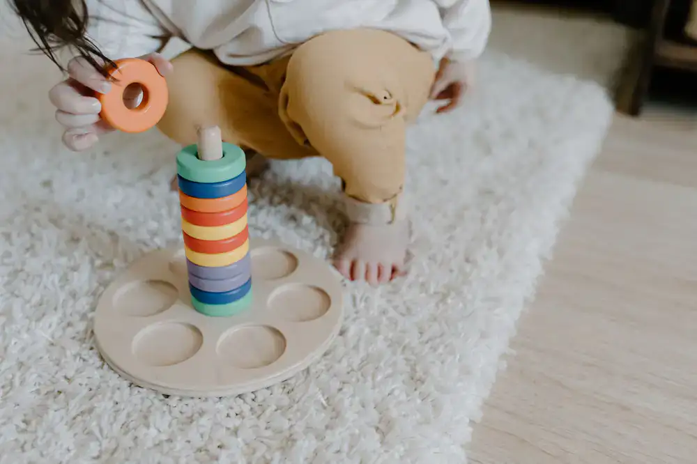 Colorful wooden stacking rings